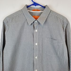 Joe Fresh Slim Fit Black White Checks Button Up Shirt Size L Long Sleeve Cotton